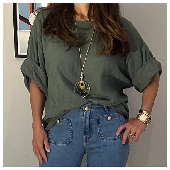 08 MADE IN ITALTY COTTON LINEN TOP - Picture 2 of 2